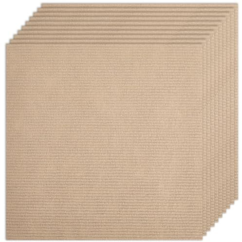 CREATCABIN 10Pcs Carpet Tiles Peel and Stick 12 x 12 Square Carpet Floor Tile Non-Slip Soft Padded Carpet Tiles Self Adhesion Floor Mat for DIY Flooring Home Pets Living Room Bedroom Wheat