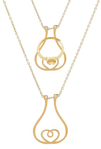 Hobbspring Ring-Halter Halskette Golden Geometrische Ringhalter Hochzeit Verlobung Halskette Vintage Doppelherz Charm Halsketten Schmuck Für Ehefrau Krankenschwester Damen Geschenk