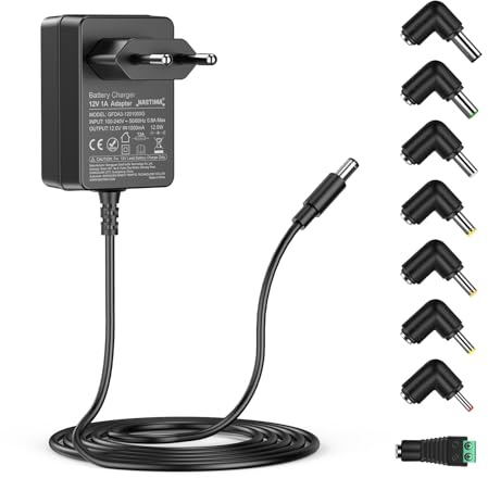 NASTIMA 12V 1A Caricabatterie per auto Elettriche per Bambini per Auto Elettriche, SUV ATV, Moto, ecc, Caricabatterie Universale da 12V con Indicatore Luminoso, dotato di 8 Tipi di Convertitore