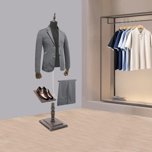 Männliche Kleiderform,Schneiderpuppe Büste Mit Hosenständer und Schuhhalterung,135-180cm Mann höhenverstellbar Männliche Schaufensterpuppe,Arme können 90° Gebogen