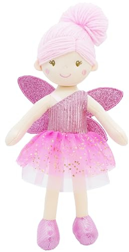 Lullaberry Elida Feenpuppe 30 cm – weiches Plüschtier – Geschenk für Mädchen – rosa Outfit und Flügel
