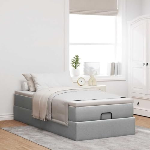 IKAYAA Boxspringbett 80 x 200 cm mit Bettkasten und Matratzentopper, Hydraulisch Stauraumbett, Polsterbett 80 x 200 cm, Einzelbett mit Matratze und Topper, Bett, Schlafzimmer Hellgrau Ty263