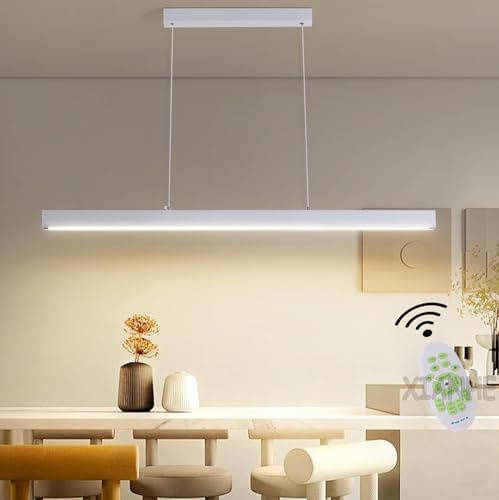 Esstisch Dimmbarer Lampe LED Pendelleuchte Hängeleuchte Esszimmer Küche mit Fernbedienung Hängend Lampe Modern Linear Design Hängelampe Höhenverstellbare Kronleuchter Büro Wohnzimmer (Schwarz, L80cm)