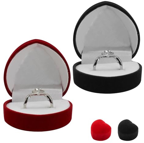 AdiStylinno Caja de anillo de boda, 2 unidades, pequeña caja de anillo de compromiso en forma de corazón para joyas, mini pendientes, anillo de joyería, caja de almacenamiento para hombre y mujer