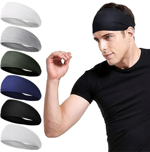 6 Stück Sport Stirnband,Schweißband Kopf,Schweißband Stirn, Sommer Haarband Herren Jungs rutschfest Haarreifen Männer Elastisch Headband Für Radsport Fitness Tennis Laufen Yoga