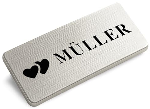 XMHome 1 Edelstahl Türschild selbstklebend personalisiertes Namensschild mit Lasergravur wetterfest für Haustür, Briefkasten, Klingel Made in Germany 80 * 35mm 1 Stück