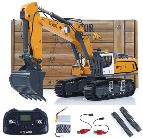 TOUCAN RC HOBBY 1/50 excavadora RC eléctrica K970 coche de construcción de excavadora teledirigida cadenas de cubo de metal luces ruido juguete modelo listo para adultos