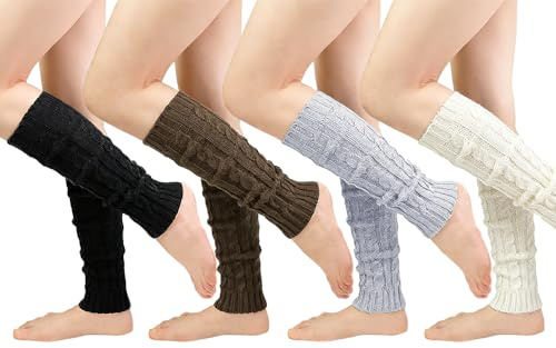 Taechalingo 4 Paare Damen Langer Beinwärmer,Beinwärmer Damen,Warme Beinstulpen Strick,Langer Stulpen Aus Wollstrick,Winterstiefelmanschetten Warme Kniewärmer,Knöchelwärmer,in Einheitsgröße