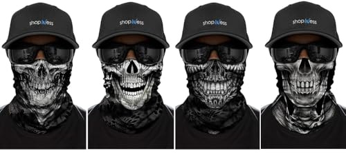 ShopINess 4-er Unisex Halswärmer Neckwarmer Multifunktions Schlauchtuch für Motorrad Sport Festival Halloween Karneval Totenkopf