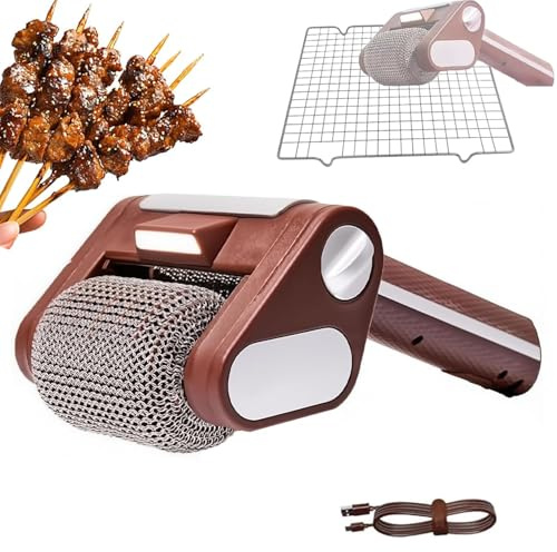 Cepillo eléctrico para parrilla, cepillo de limpieza de acero inoxidable de 350 rpm, cepillo giratorio recargable con luz LED para limpieza de barbacoa, cocina y baño