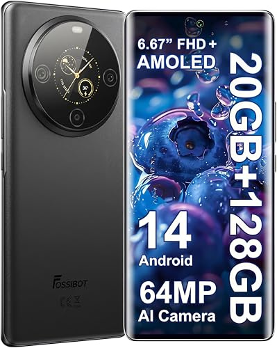 FOSSiBOT S3 Pro cellulare 2025 smartphone Android con display AMOLED da 6,67“+1,09” supplementare, 20GB di RAM (6+14),128GB/1TB di storage,fotocamera AI da 64MP,batteria da 5000mAh,NFC (Nero)