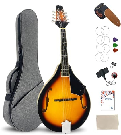 ModouString Mandolin Instrument A Style,Acoustic Mandolin for Professional & Beginners 8 Strings Basswood with Bag, Pickup& Accessories Sunburst