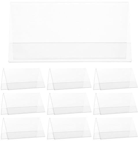 MAGICLULU Lot de 10 Porte-étiquettes de Bureau Transparents en Pet, Format 12x6 Cm, Support Double Face de V pour Plaques Nominatives, pour Réunions, Conférences et Événements