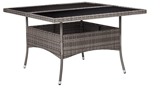 EDNRSOG Garten-Esstisch Grau Poly Rattan und Glas mit Stahlgestell und Hartglasplatte für 4 Personen, Wetterbeständig und UV-Stabil