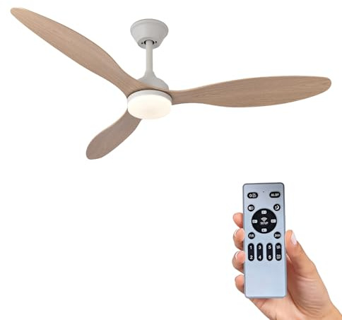 Ventilador de Techo con Luz y Mando a Distancia, de Techo de 132 cm con Lámpara Luz Led con Motor DC, 3 Aspas de ABS Efecto madera, 6 Velocidades, Silencioso, Temporizador, Dormitorio Sal(madera)