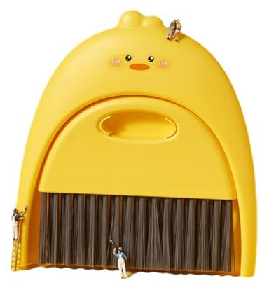 CATZUM Ensemble compact de balayette et pelle, brosse de bureau en plastique durable avec crochet, idéal pour les bureaux et le nettoyage de voiture (design canard jaune)