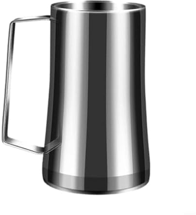Double Wall Insulated Stainless Steel Beer Mug with Handle, 10cm Silver Tankard for Hot Cold Drinks Coffee Wine, Home Bar Hotel Use
