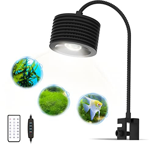 Lominie LED akvariebelysning, 20W fullspektrumslampa för små saltvattenakvarier med koraller, 360° böjbar arm, IP64 vattenskyddad med fyrkanals dimmerstyrning
