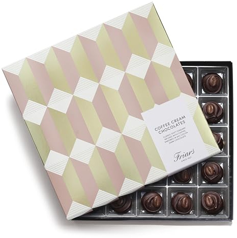 Friars Handmade Chocolate Coffee Creams, Soft Fondant, 25 Per Gift Box | A smooth centre with a rich 65% dark cocoa shell, made in England, vegetarian, an indulgent treat for celebrations