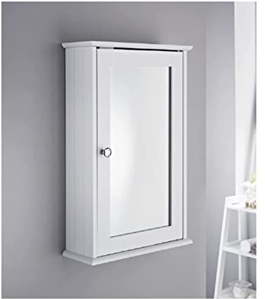 Saxony® Bathroom Slim Single Door Mirrored Cabinet Bathroom cupboard Wall Mounted wooden Modern Storage Unit with Internal Shelf and Display Shelf White