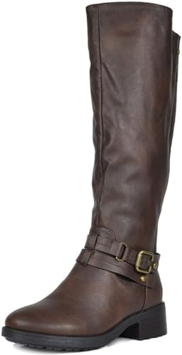 DREAM PAIRS Women's Knee High Boots, Buckle Riding Boots,Size 9,Brown,UNCLE