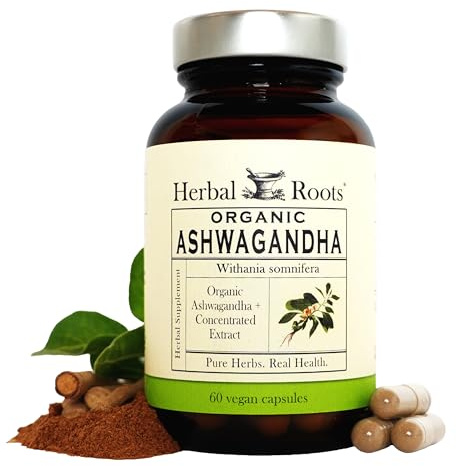 Herbal Roots Ashwagandha Capsules | Extra Strength 1,000mg per Serving | Ayurvedic for Overall Health for Men and Women | 60 Vegan Capsules