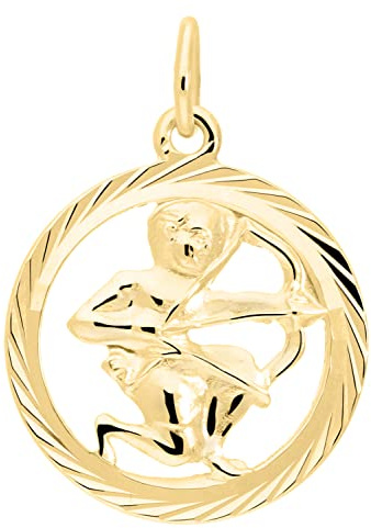 My Gold Damen Herren Kinder Anhänger Sternzeichen (Ohne Kette) Echtes Gelbgold 333 Gold (8 Karat) Ø 15mm Rund Tierkreiszeichen Horoskop Gavno