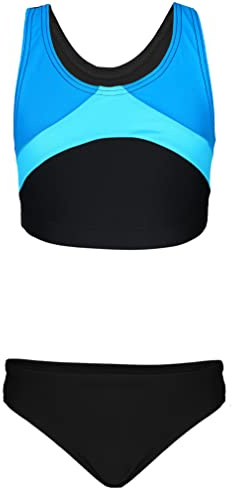 Aquarti Bikini Deportivo para Niña Bañador Completo Dos Piezas, Negro/Turquesa/Azul Cielo, 158