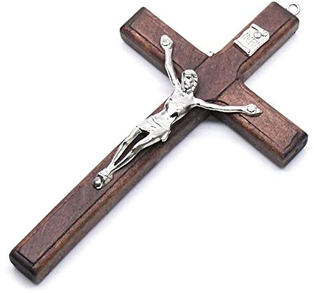 Christian Decor 5 Pcs Wooden Christ Jesus Cross Suffering Statue Religious Prayer Crucifix Hanging Pendant Hand Holding Jewelry - (Color: Brown)