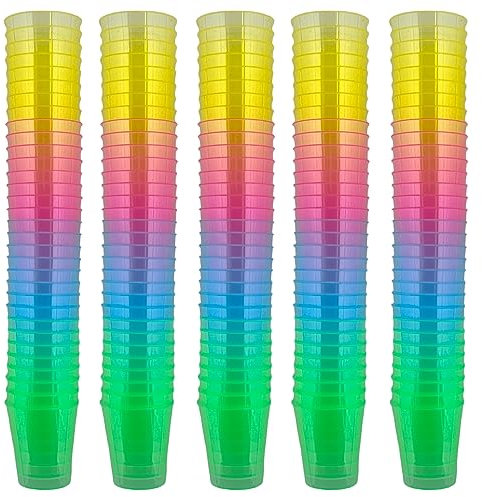 160 bicchierini da grappa riutilizzabili in plastica, per feste, shot, lavabili in lavastoviglie (29 ml), colori arcobaleno