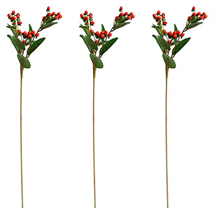 HYLOOD Künstliche Hypericum-Beerenstiele, künstliche Blumen, Beeren, Zweige, künstliche Früchte für Hochzeit, Party, Zuhause, DIY-Dekoration, 3 Stück