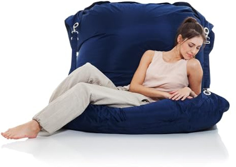 SMOOTHY Sitzsack XXL 450L – Outdoor Bodenkissen in Indigo Blau | 185 x 145 cm, 420D Nylon wasserdicht, waschbarer Bezug, Rückenstütze – für Erwachsene & Kinder