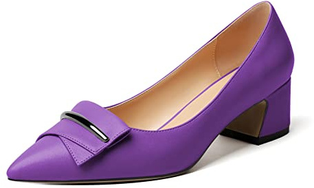 Zamikoo Frauen Blockabsatz Pumpen Spitze Zehe Slip On Metall Dekoration Elegant Schuhe 5 cm