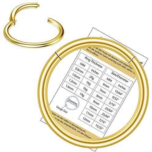 Nasenpiercing Ring 316L Chirurgenstahl, Septum Piercing Nasenring Gold 18g 8mm, Conch Piercing Ring Gold Daith Piercing Ohr Nostril Piercing Ring, Helix Piercings Ring Rook Piercing Körperschmuck