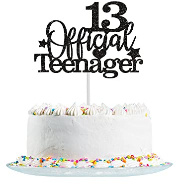 Offizielle 13. Geburtstag Kuchen Topper Glitter - Schwarz, Kuchendeko Dekoration für Mädchen und Jungen