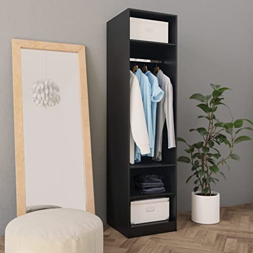 Makastle Mehrzweckschrank mit 3 kleine Fächer und 1 großes Fach mit Hängestange, Kleiderschrank Dielenschrank Schlafzimmerschrank, Schwarz 50x50x200 cm Spanplatte