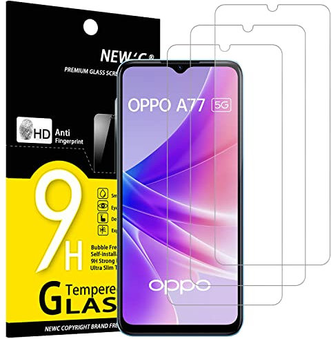 NEW'C 3 Pack Designed for OPPO A77 5G, OPPO A57 4G, A57s, Screen Protector Tempered Glass, Anti Scratch, Bubble Free, Ultra Resistant