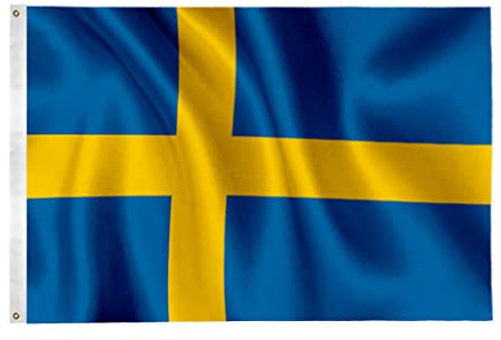 150x90cm Bandiera Svezia, Bandiera Svedese con 2 Occhielli in Metallo, Bandiera della Svezia in Colori Vivaci, Bandiera Nazionale Svedese per la Decorazione di Eventi Sportivi, Feste, Sfilate