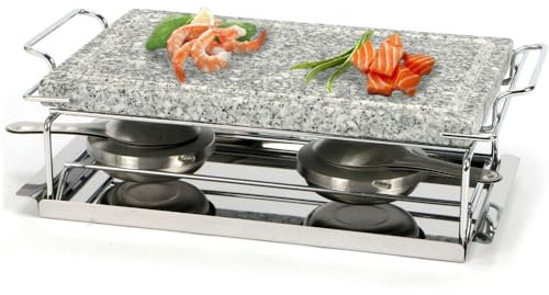 Virsus Griglia Grill da tavolo in Pietra Ollare con 2 Bruciatori 134, dimensione 37x19x9,5 cm, Pietra Naturale, supporto vassoio e Fornellini in acciaio, scanalature antigoccia, cottura carne e pesce