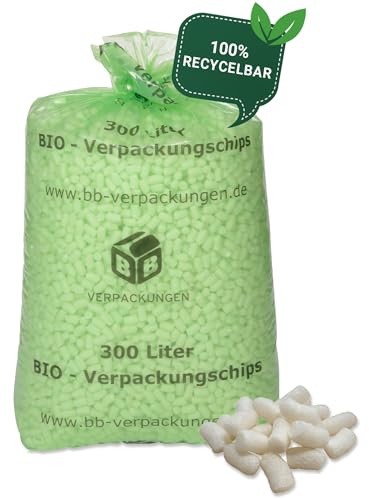 BB-Verpackungen 6x 300 Liter BIO-Verpackungschips BIG (6 Beutel) | antistatisches Füllmaterial, leichte Polsterchips und 100% biologisch abbaubar