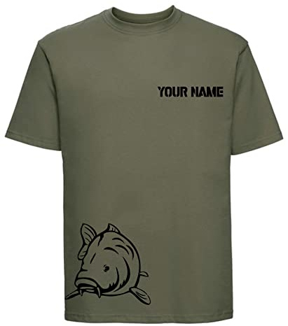 Personalised Carp Hunter T-Shirt Your Custom Name Carp Hunting Fisherman Father's Day Vintage Retro Birthday Gift Unisex Tee Top (Olive, L)