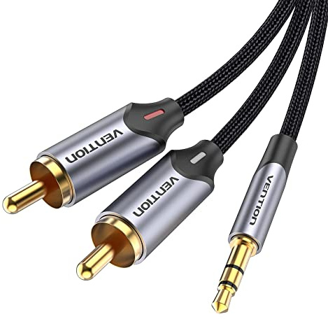 VENTION Câble RCA Jack, 5M, Jack Stéréo 3.5mm vers 2RCA Mâle Audio Stéréo, Tressé en Nylon, Câble Audio Y Splitter, Câble Auxiliaire Compatible avec Contrôleur DJ, Amplificateur Hi-Fi, Enceinte