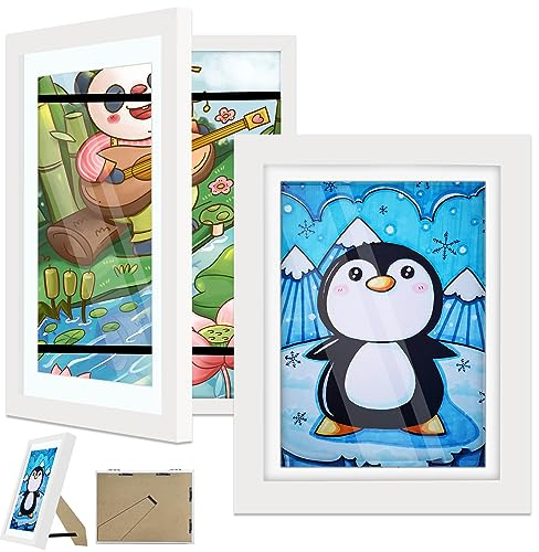 Kids Artwork Display Frame, 2 Pack A4 Kids Art Frames, Fillable Front Opening Picture Frames for Multiple Pictures(50-100), Mount for Hang or Stand Display Children's Drawings, Art Projects, White