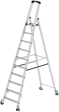 PROREGAL Stufen-Stehleiter | einseitig begehbar | mit Rollen | 10 Stufen | Leiter, Teleskopleiter, Trittleiter, Bockleiter, Sprossen-Doppelleiter