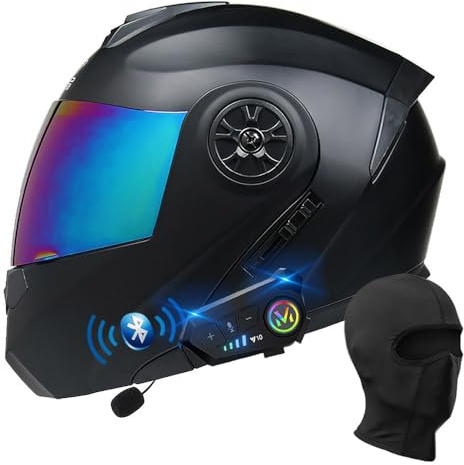 BYGMWEP Klapphelm mit Bluetooth, Integriert Motorradhelm, ECE Zertifiziert Integralhelm mit Doppelvisier, mit Eingebautem Mikrofon für Automatische Reaktion, für Erwachsene Frauen Männer