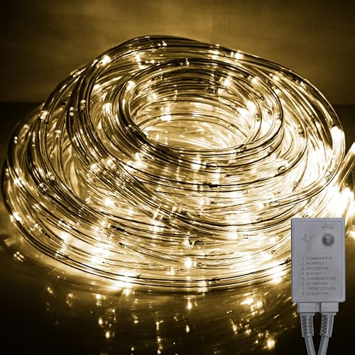 OXYN Striscia Tubo LED Natale Alimentazione 230V Colore Lampada Casa Albero Decorazioni Natalizie Stringa Ghirlanda Catena Giochi di Luce per Esterni Interni Flessibile (468 Led 26m Bianco Caldo)