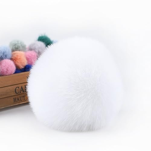 5 Stk 12cm Pompons Kunstfell Kaninchenfell Fellbommel,Kunstpelz Pom Pom Ball Plüschbälle Bommeln für DIY Handwerk Mützen Anhänger Dekoration Damen Mädchen Taschenanhänger Schlüsselanhänger,Weiß