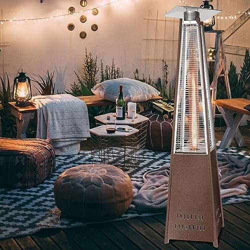 CUSROS Chauffage à gaz d'extérieur à flamme véritable 48 000 BTU sur pied pyramide au propane ou butane - Chauffage mobile pour terrasse, jardin et tonnelle