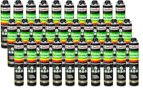 Isolbau - Bauschaum Montageschaum 30 x 750 ml PU-Schaum 1K Pistolenschaum Zargenschaum - Isolierung Abdichtung für Innen und Außen