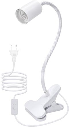 Lampe à Pince E27, 240CM Cable, 10MM Grossier 360°Flexible Col de Cygne, Douille E27 avec Pince, Lampe a Pince pour Lit, Spot avec Pince, Lampes de Chevet, Lamp de Lecture, Lampes-Clips pour Bureau